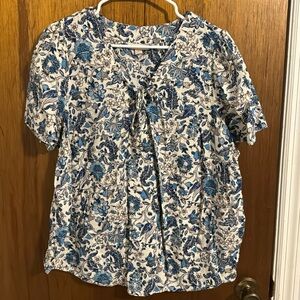 Knox Rose XXL White and Blue Short Sleeve Blouse